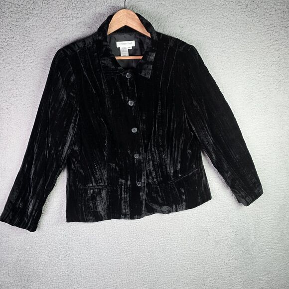 Coldwater Creek Black Velvet Jacket Lined Button Front Classic Petite Large - Picture 16 of 16